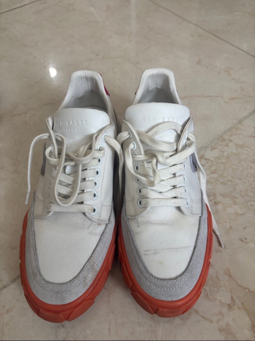 Ted Baker women’s White Leather Sneakers with orange Sole